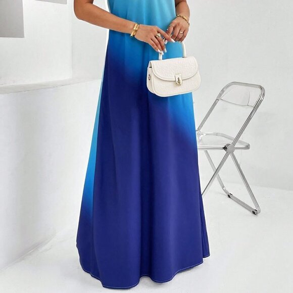 Blue Casual Womens Ombre One Shoulder Maxi Dress - Picture 3 of 5